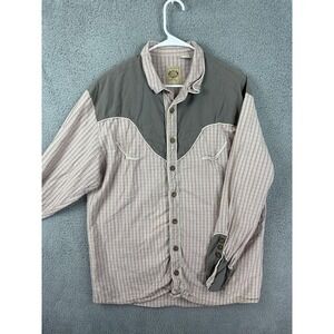 Wah Maker Shirt Mens Large Gray Beige Western Cowboy Frontier Vintage Style